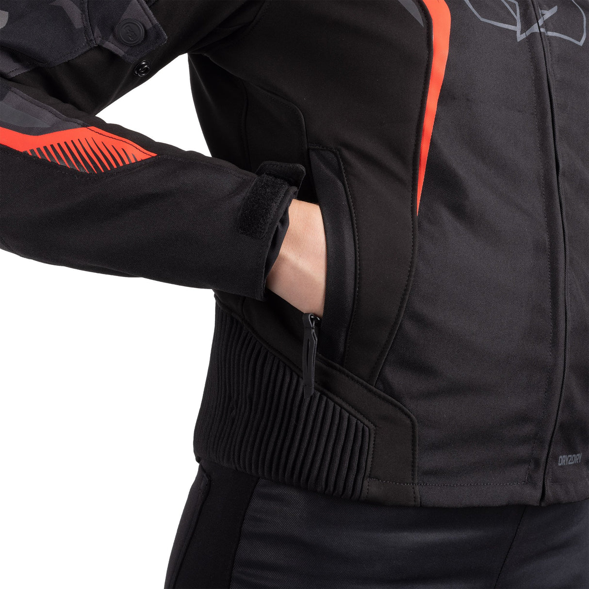 Oxford Omega 1.0 D2D Ladies Motorcycle Jacket Black Camo Red