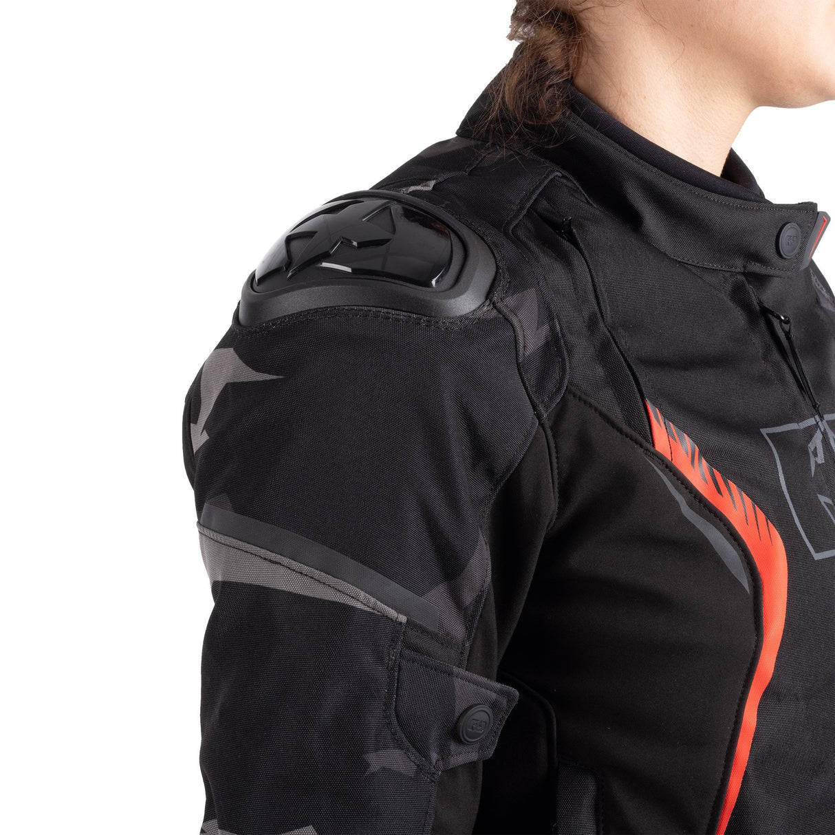 Oxford Omega 1.0 D2D Ladies Motorcycle Jacket Black Camo Red