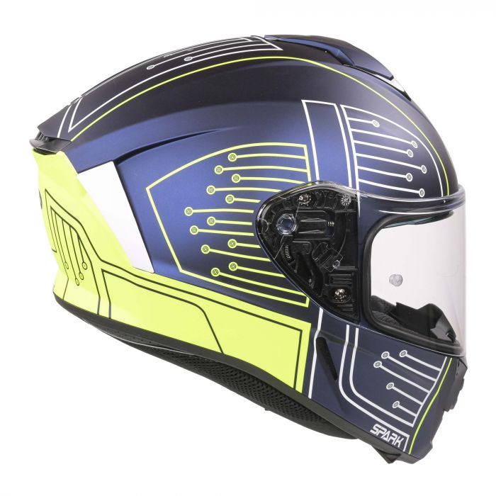 Airoh Spark Flow Helmet Fluro Yellow Blue Circuit MATT