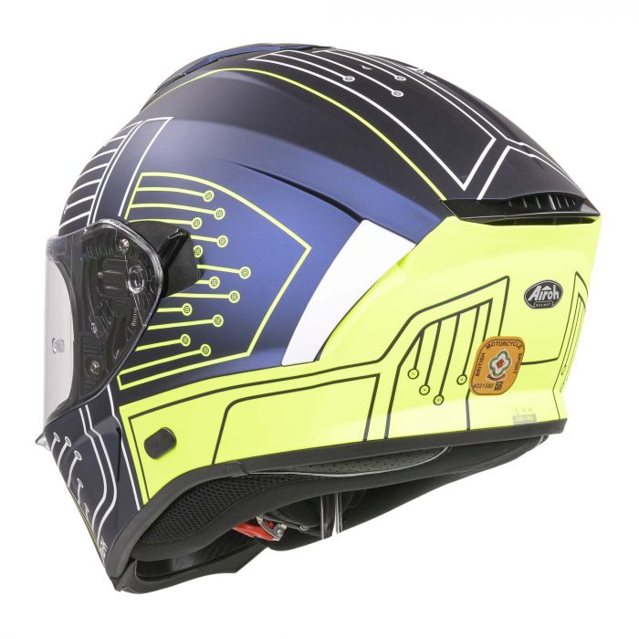Airoh Spark Flow Helmet Fluro Yellow Blue Circuit MATT