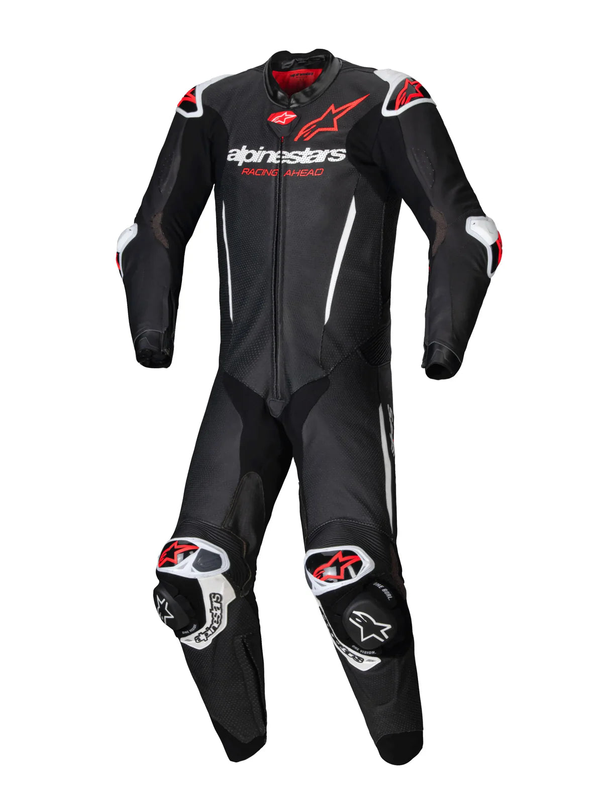 Alpinestars GP-R7 One Piece Leather Suit Black White Fluo Red