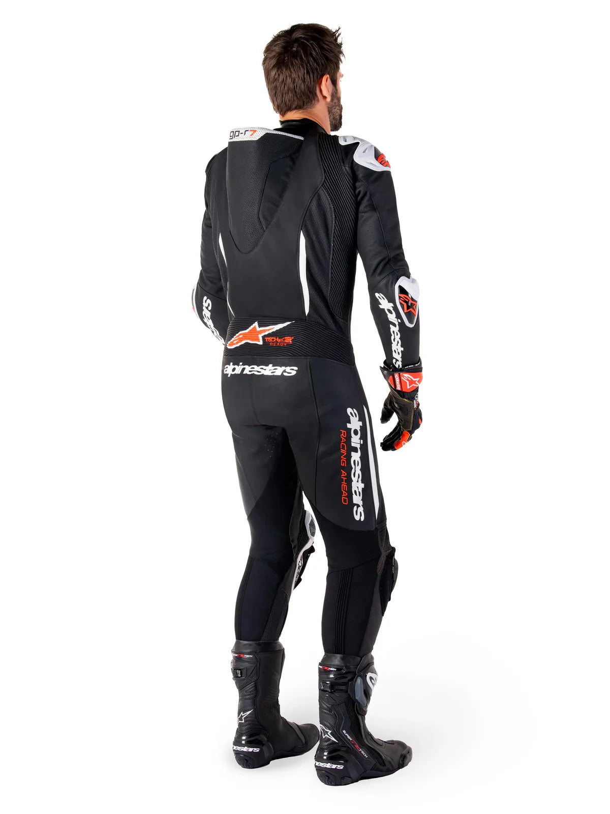 Alpinestars GP-R7 One Piece Leather Suit Black White Fluo Red