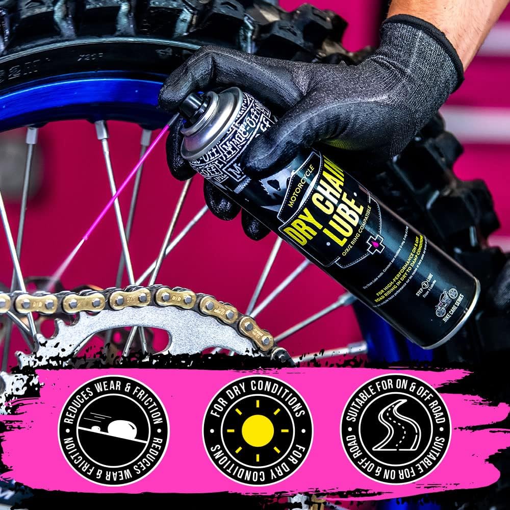 Muc-Off 649 Motorcycle Dry Chain Lube PTFE Summer Riding Motorbike Spray 400ml