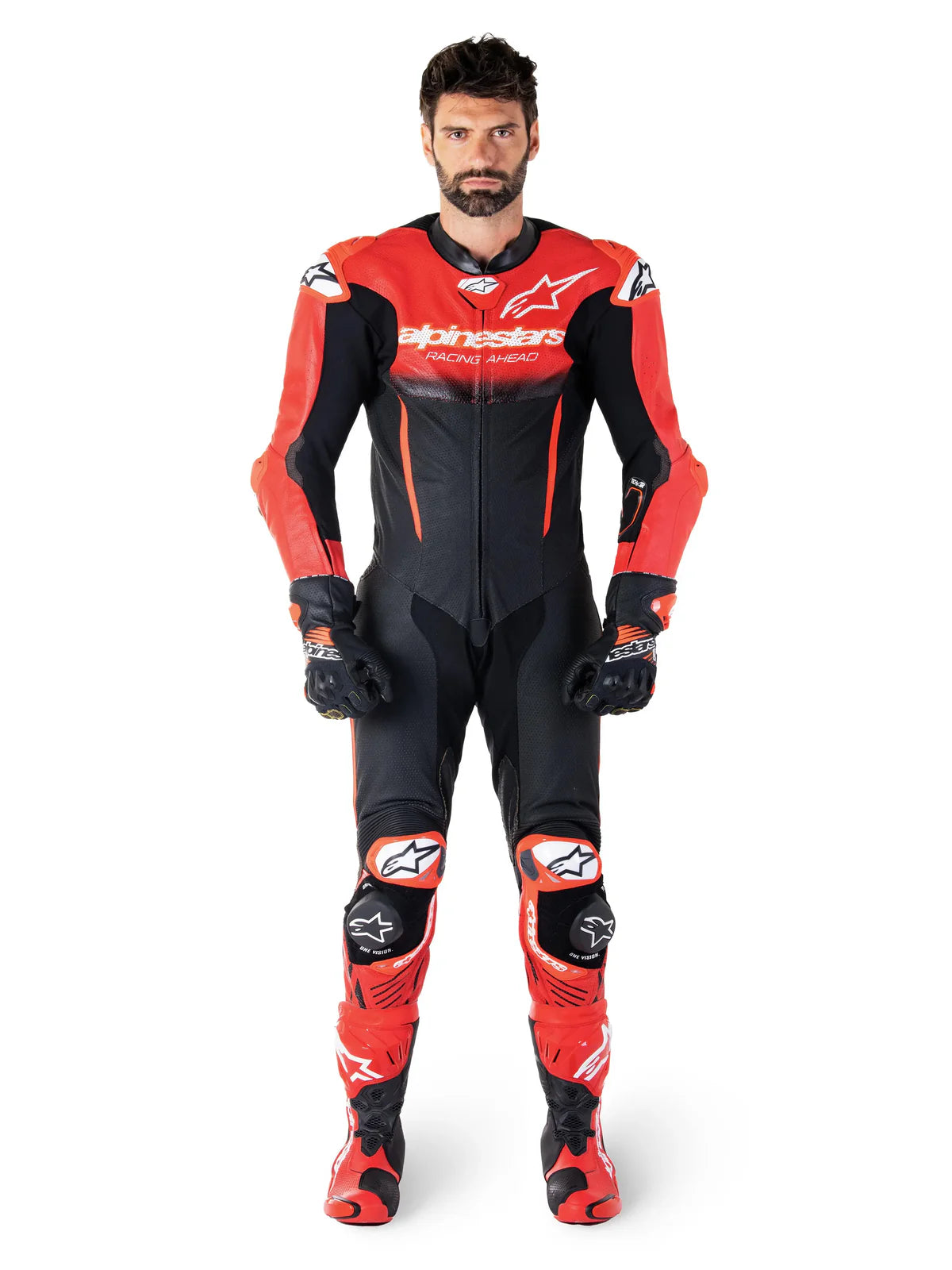 Alpinestars GP-R7 One Piece Leather Suit Black Mid Red