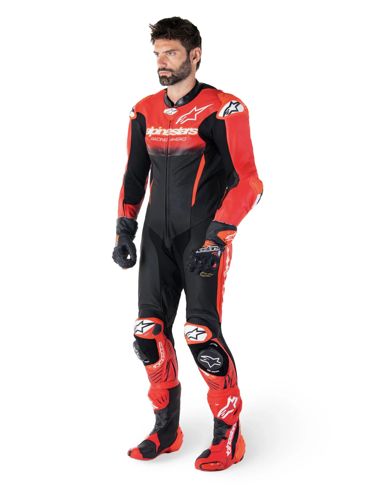 Alpinestars GP-R7 One Piece Leather Suit Black Mid Red