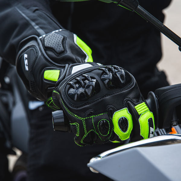 LS2 Swift Racing Leather Motorcycle Gloves - Black / Neon Yellow