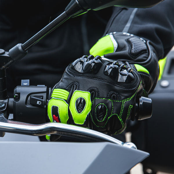 LS2 Swift Racing Leather Motorcycle Gloves - Black / Neon Yellow