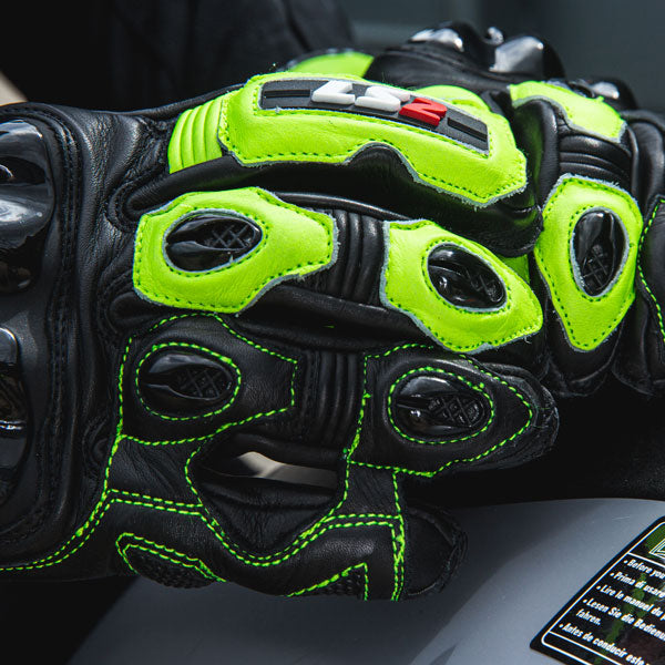 LS2 Swift Racing Leather Motorcycle Gloves - Black / Neon Yellow
