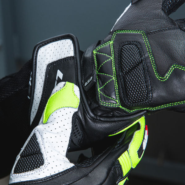LS2 Swift Racing Leather Motorcycle Gloves - Black / Neon Yellow