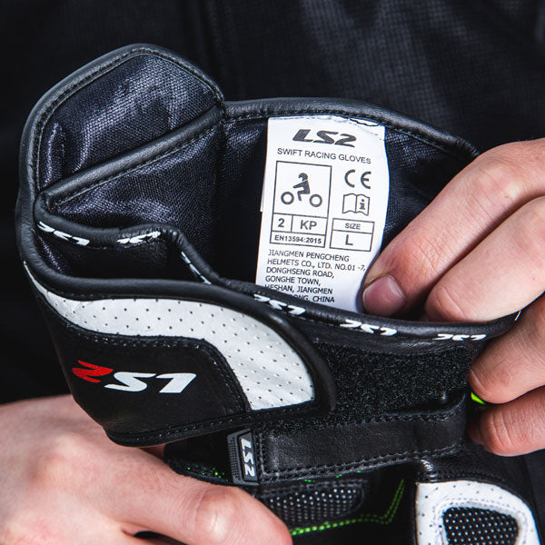 LS2 Swift Racing Leather Motorcycle Gloves - Black / Neon Yellow