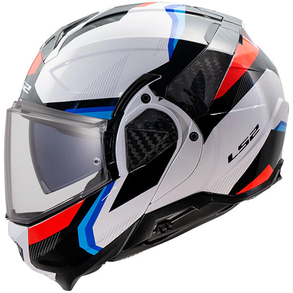LS2 FF910 Advant II Triple Gloss White Blue Red 180° Flip Modular Motorcycle Helmet