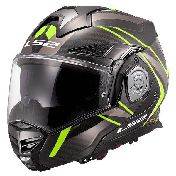 LS2 FF901 ADVANT X Future II Hi-Vis Yellow Carbon 180° Modular Motorcycle Helmet