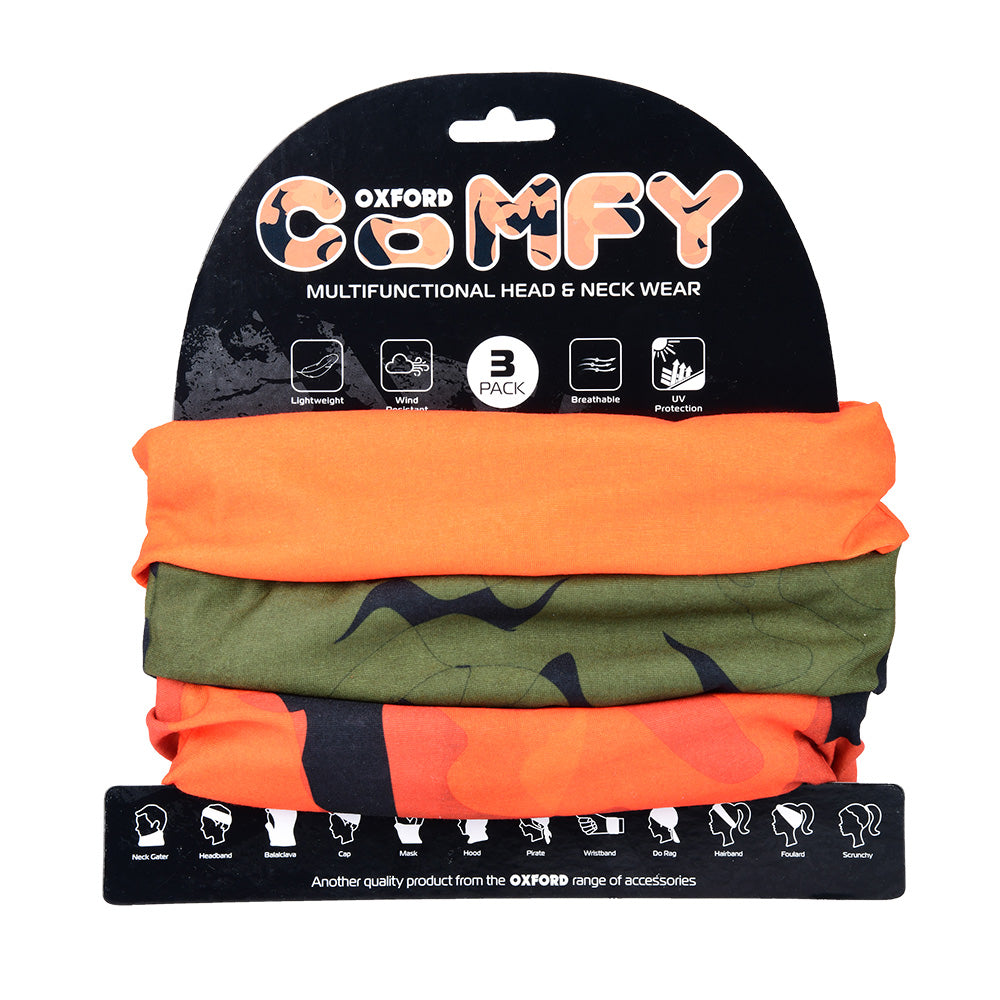 Oxford Comfy Neck Tube Base Layers Havoc Orange Green Black 3 Pack