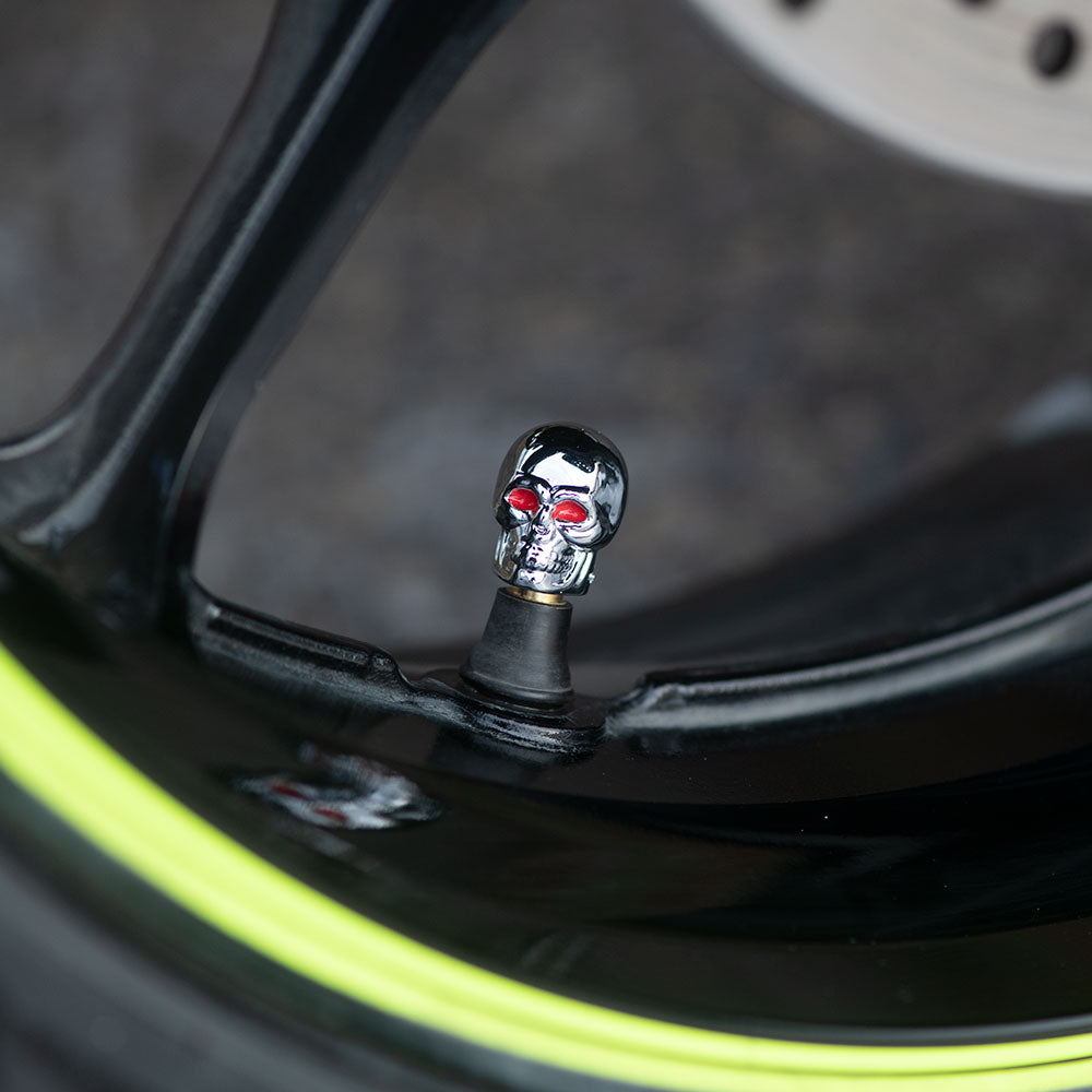 Oxford OX766 Valve Caps Skull Skeleton Silver