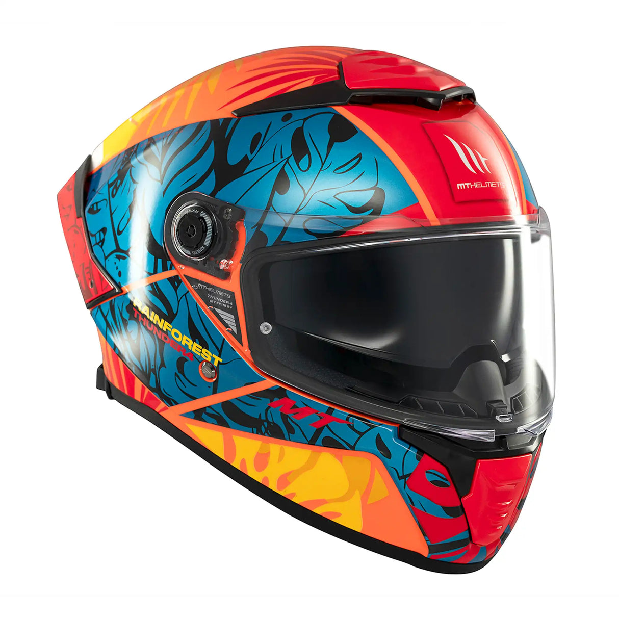 MT Thunder 4 SV Rainforest Motorcycle Full Face Helmet Orange Blue