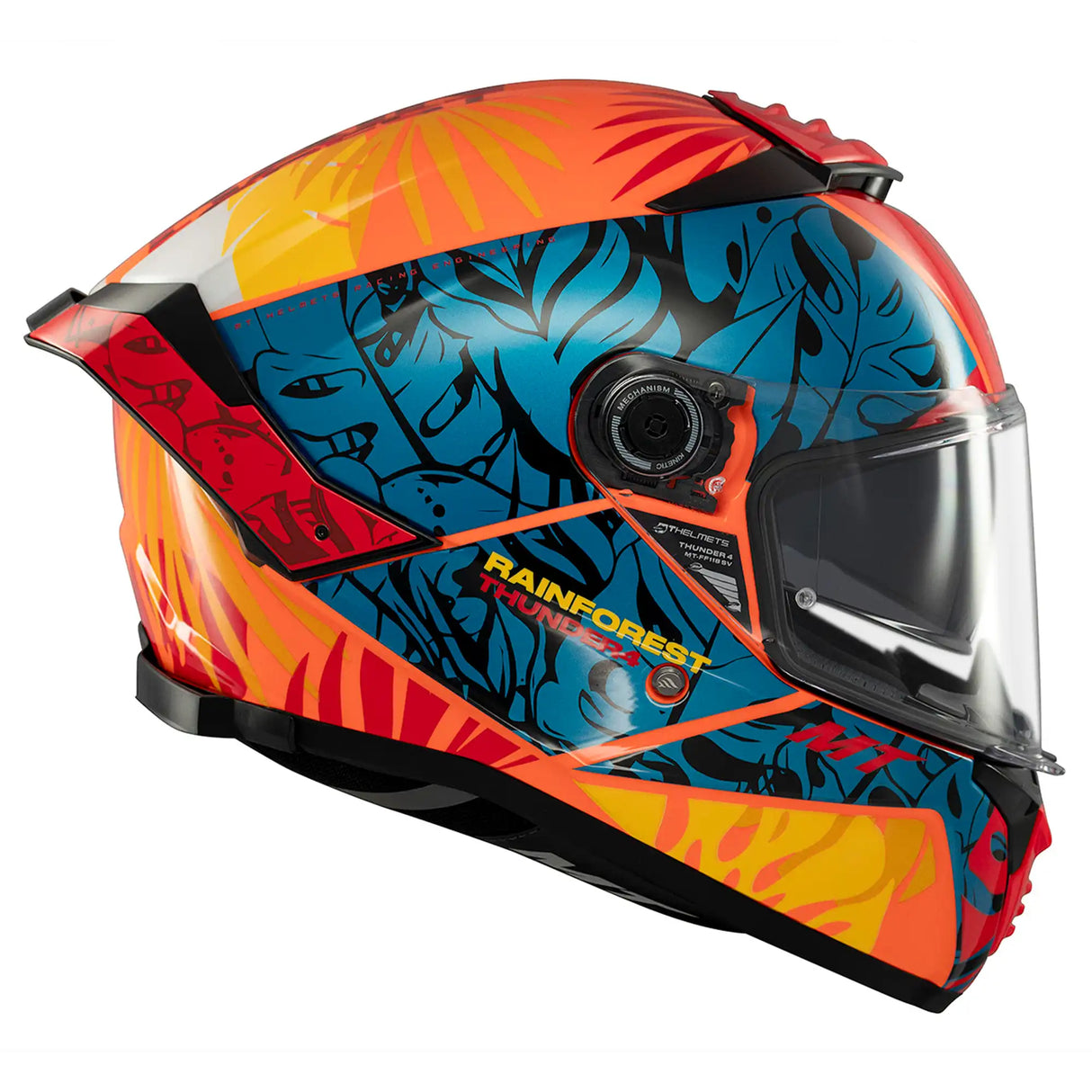 MT Thunder 4 SV Rainforest Motorcycle Full Face Helmet Orange Blue