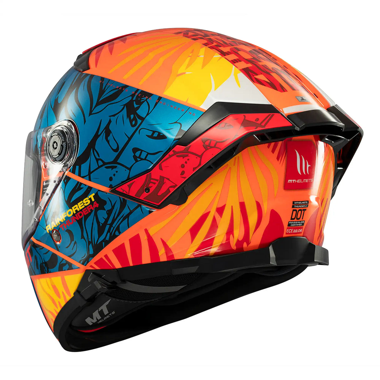 MT Thunder 4 SV Rainforest Motorcycle Full Face Helmet Orange Blue