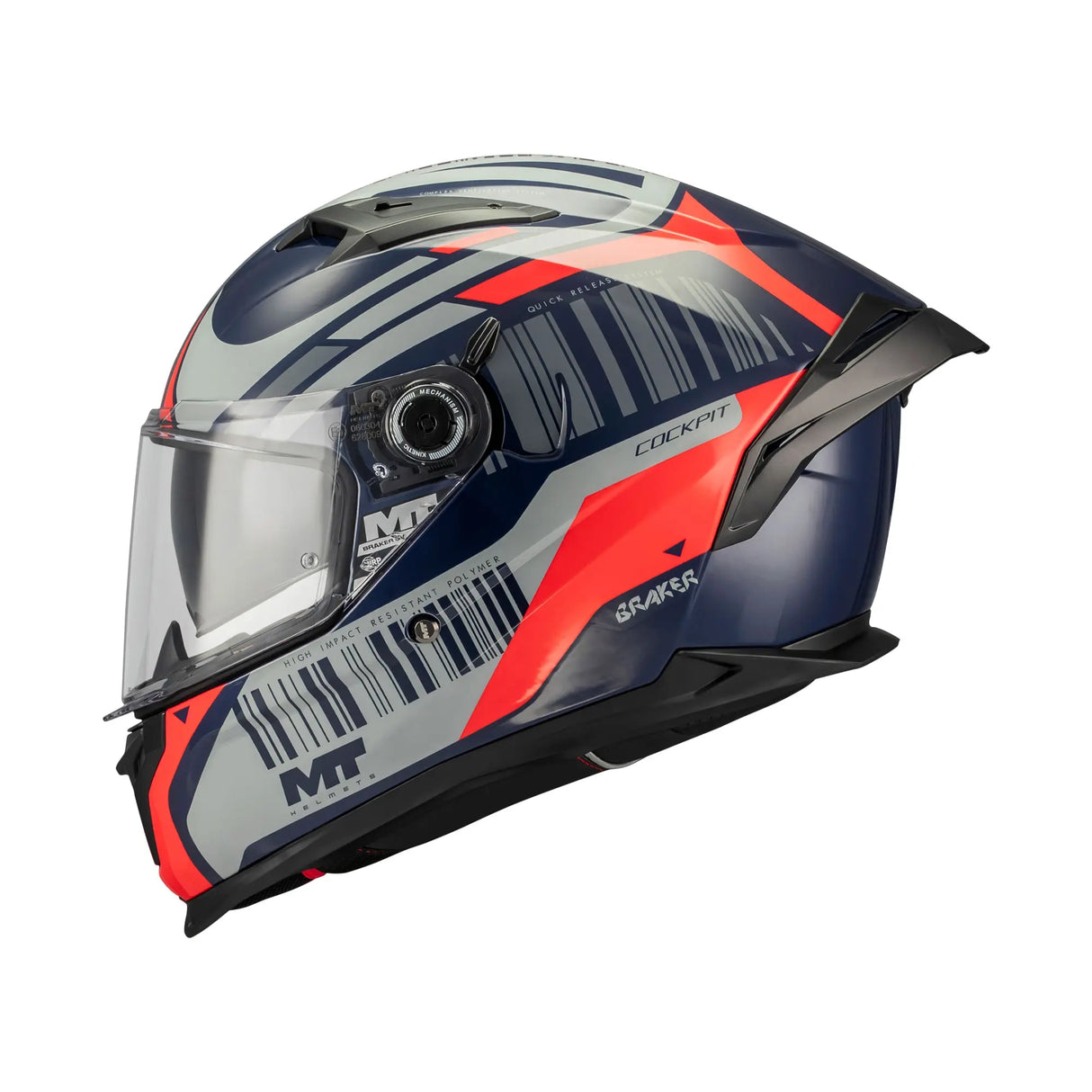 MT Braker SV Cockpit Navy Grey Red Motorcycle Full Face Helmet