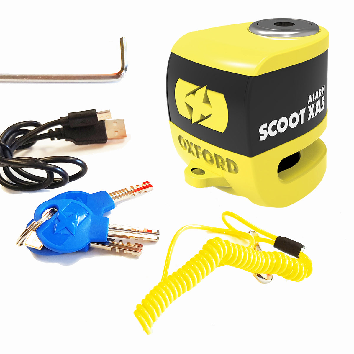 Oxford XA5 Alarmed Disc Lock For Motorcycles & Scooters - 5.5mm Yellow/Black