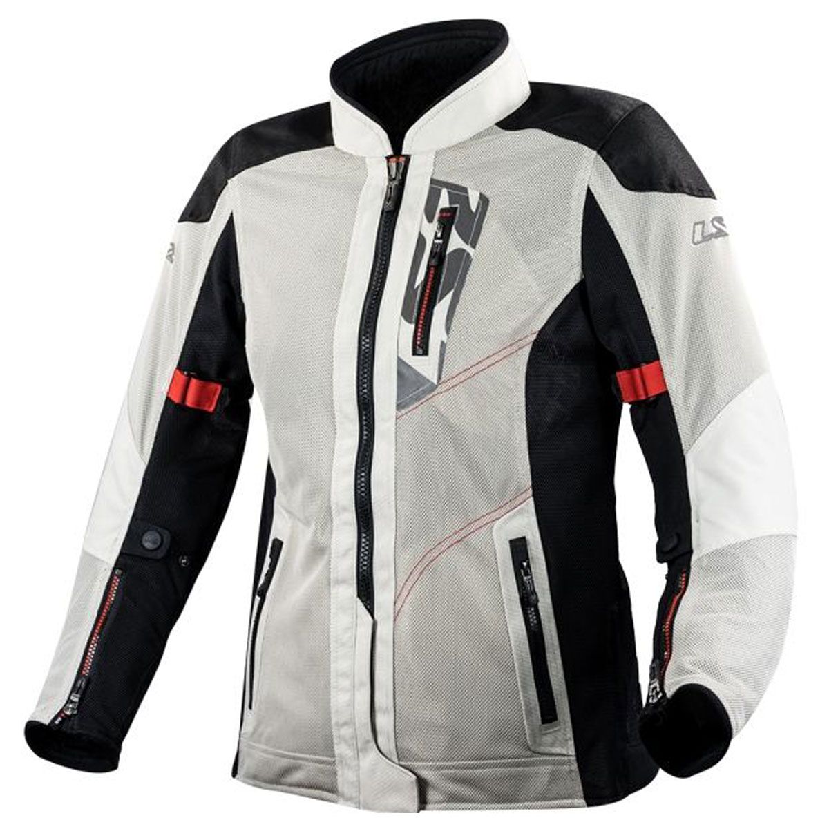 LS2 Lady Alba Textiles Touring Jacket Light Grey Black Red Ladies