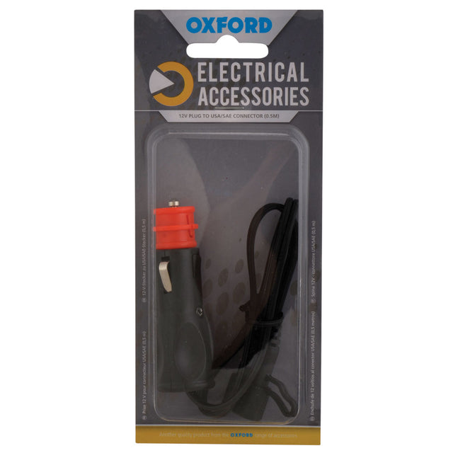 Oxford EL106 Motorbike Motorcycle 12V Plug To USA/ SAE Connector 0.5mtr Lead