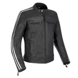 Oxford Bladon Leather Motorcycle Jacket Black Vintage Retro Stripe