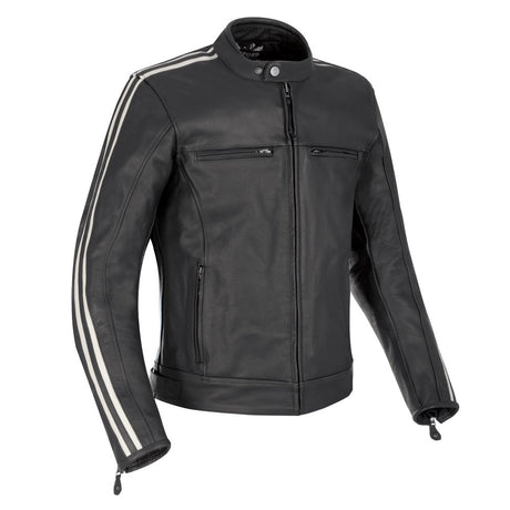 Oxford Bladon Leather Motorcycle Jacket Black Vintage Retro Stripe