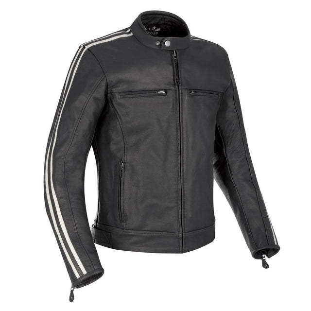 Oxford Bladon Leather Motorcycle Jacket Black Vintage Retro Stripe