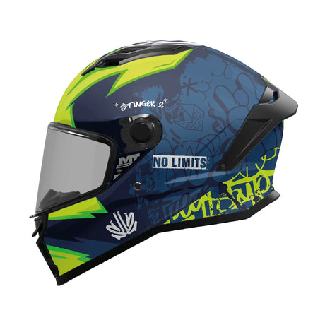 MT Stinger 2 Tagger Motorcycle Full Face Helmet Matt Blue Fluo