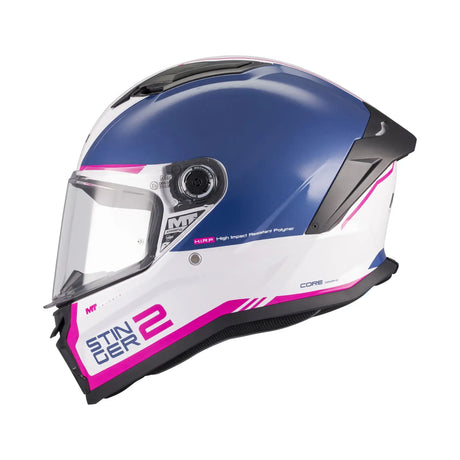 MT Stinger 2 Core Motorcycle Full Face Helmet Gls Navy White Pink