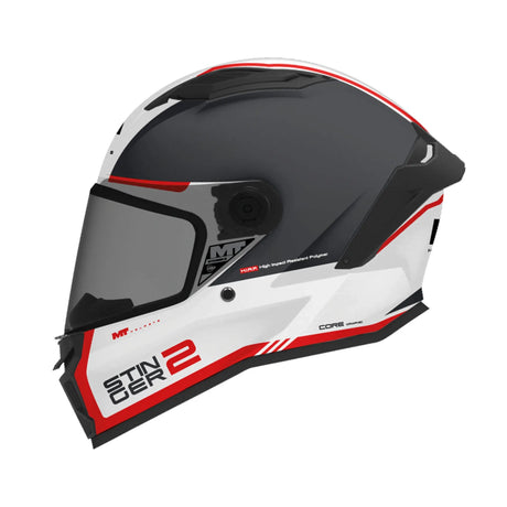 MT Stinger 2 Core Motorcycle Full Face Helmet Matt Black White Red