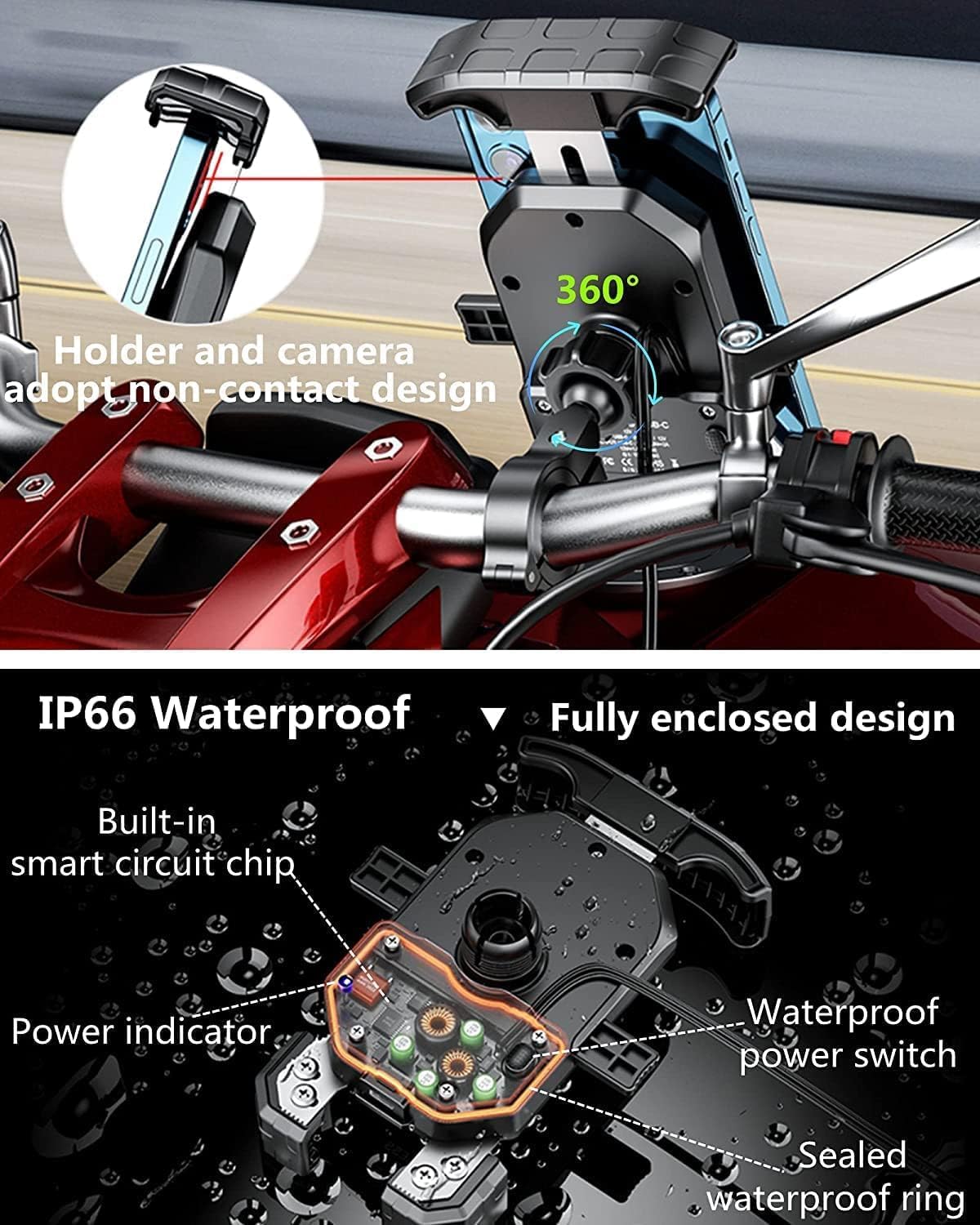 Bike It Motorcycle Phone Holder Fast Wireless Charger USB-C Mount for 4"-7" Phones