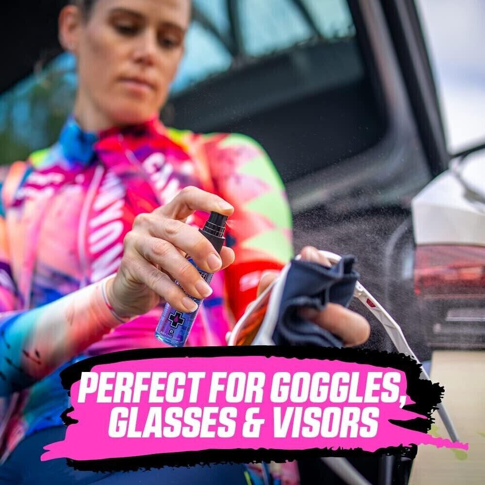 Muc Off V2 Helmet Visor Goggle Cleaner Microfibre Cloth Cleaning Kit with Bag