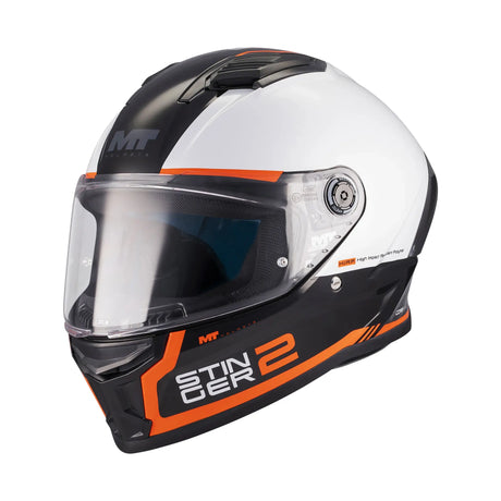 MT Stinger 2 Core Motorcycle Full Face Helmet Gls Black White Orange