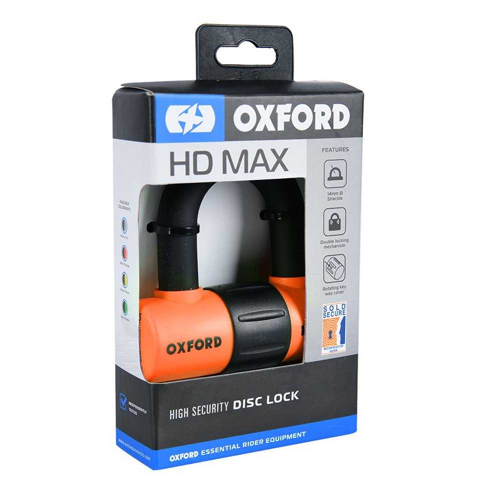 Oxford LK312 HD MAX Motorcycle Disc Lock 14mm Shackle Padlock Orange