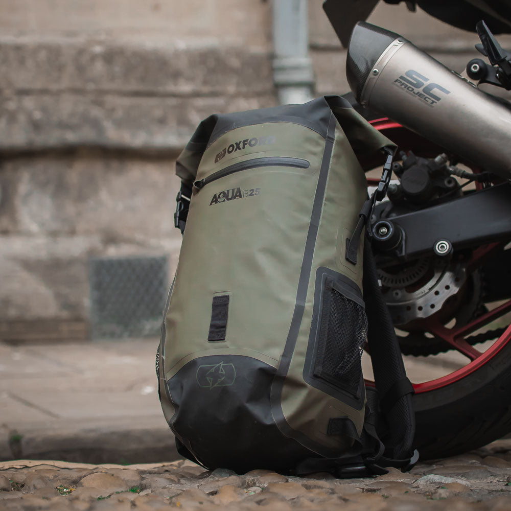 Oxford Aqua B-25 Waterproof Motorcycle Motorbike BackPack 25L Khaki/Black