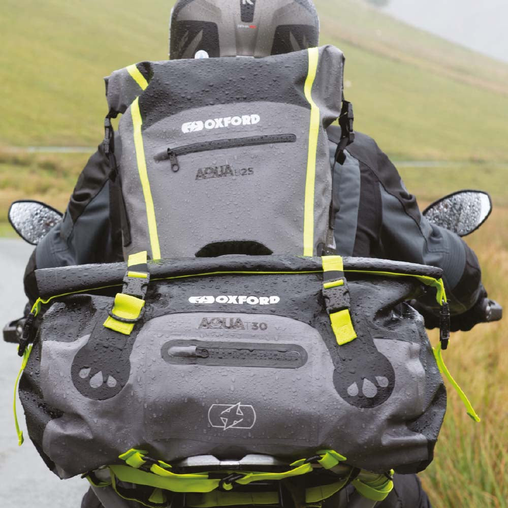 Oxford AQUA T-30 Waterproof Motorcycle Motorbike Roll Bag 30L Black/Grey/Fluo