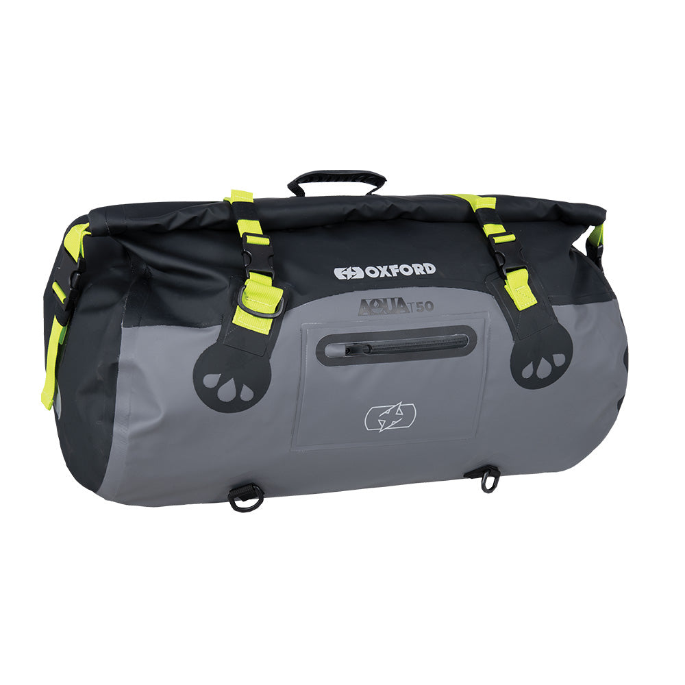 Oxford AQUA T-50 Waterproof Motorcycle Motorbike Roll Bag 50L Black/Grey/Fluo