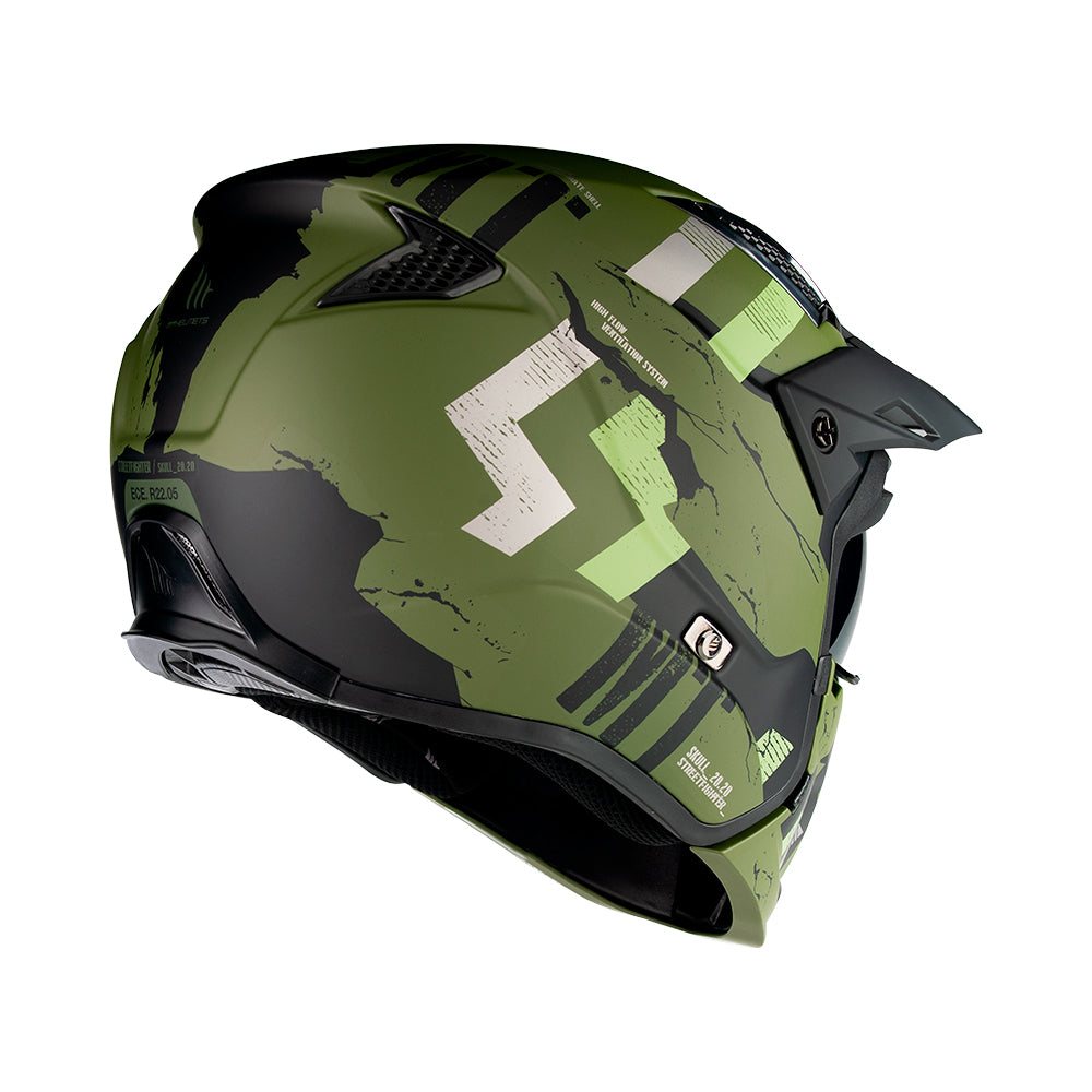 MT Streetfighter Skull A16 Matt Green Motorcycle Helmet