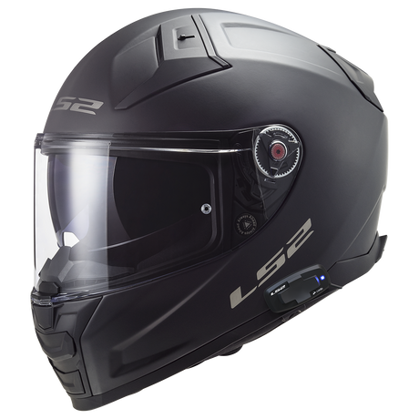 LS2 FF811 Vector II Splitter Tropical Gloss Black White Motorcycle Helmet with LS2 CARDO Intercom 4X Preinstalled