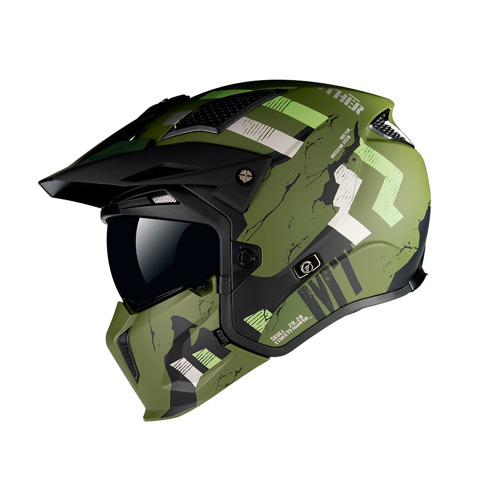 MT Streetfighter Skull A16 Matt Green Motorcycle Helmet
