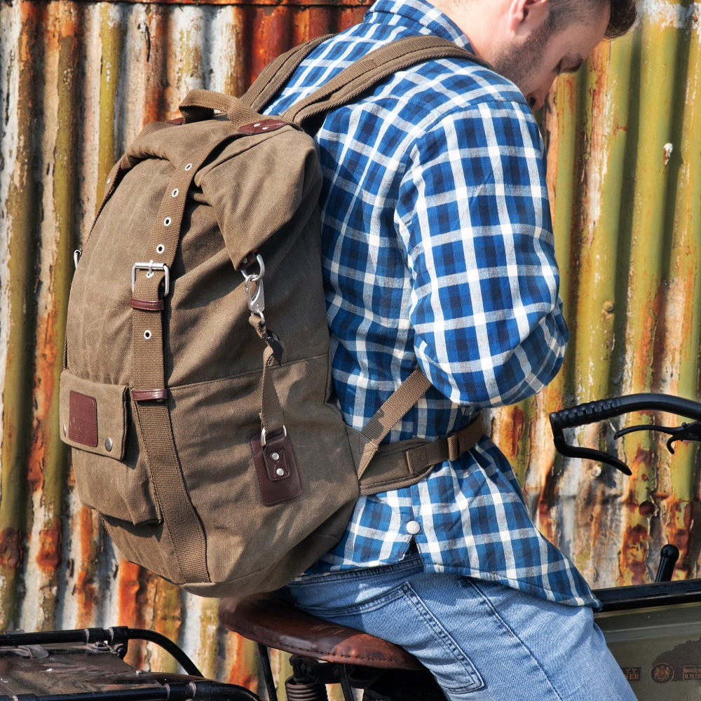 Oxford Heritage Waxed Cotton Motorcycle Motorbike Backpack 30 Litre Khaki