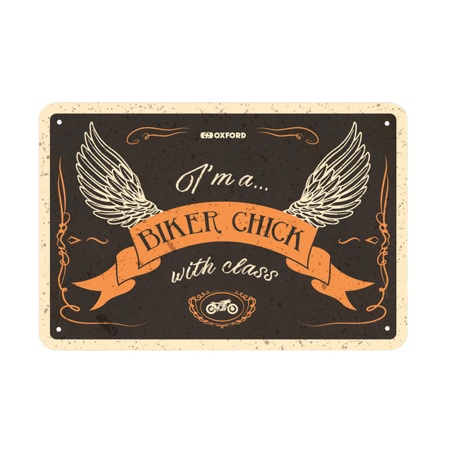 Oxford OX367 Garage Workshop Metal Sign: BIKER CHICK WITH CLASS
