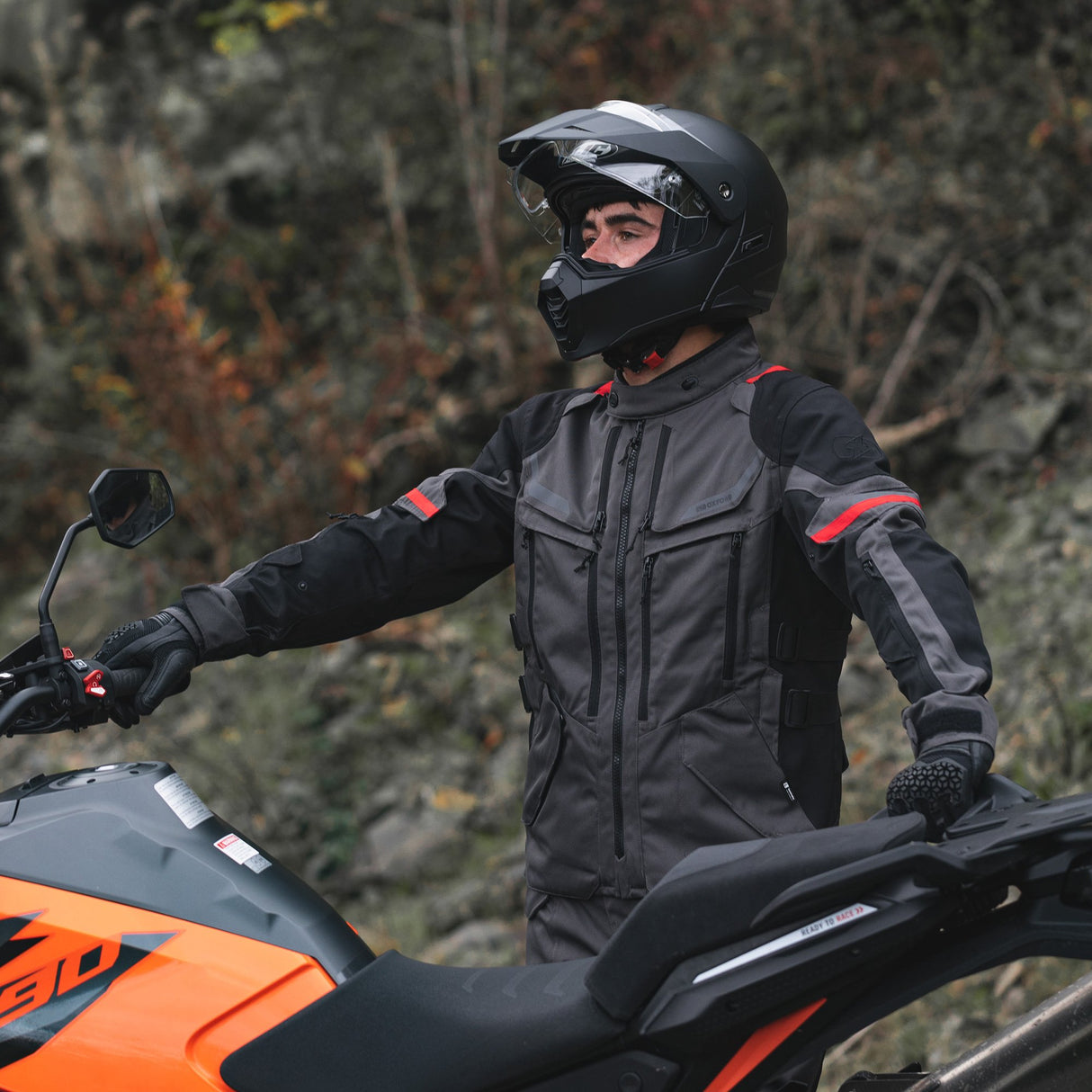 Oxford Rockland Men's Motorcycle Jacket Charcoal Black Red