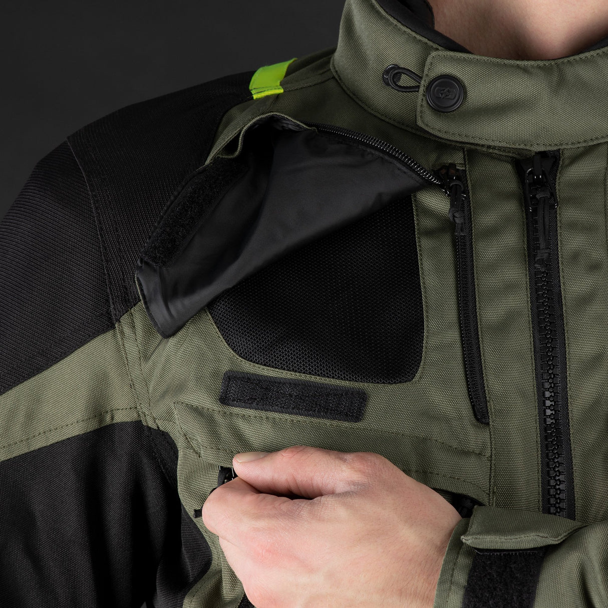 Oxford Rockland Men's Motorcycle Jacket Khaki Black Fluo