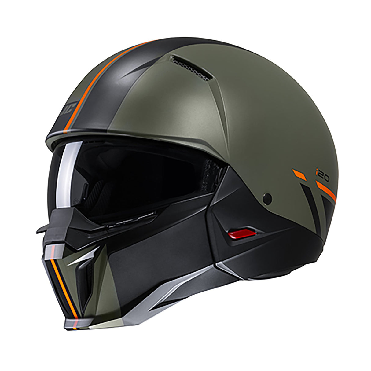 HJC I20 Batol MC4SF Khaki Green Motorcycle Helmet Half Open