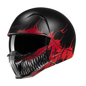 HJC I20 Scraw MC1SF Red Motorcycle Helmet Half Open Full Face Teeth Skull