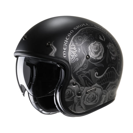 HJC V31 Desto MC5SF Black Open Face Motorcycle Helmet Skull Roses