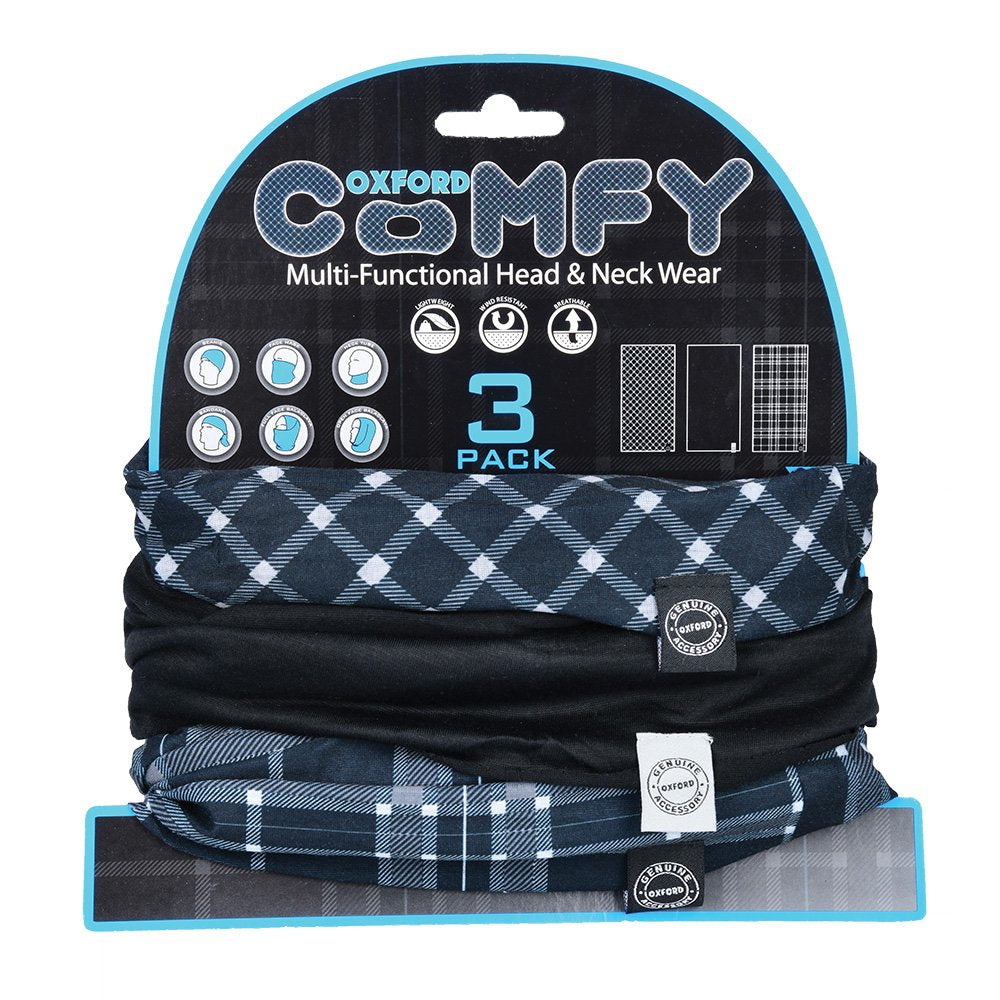 Oxford Comfy Neck Tube Base Layers Black White Tartan 3 Pack