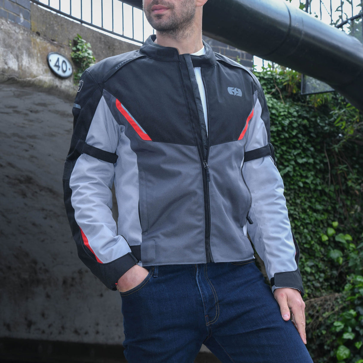 Oxford Delta 1.0 Motorcycle Jacket Black Grey Red